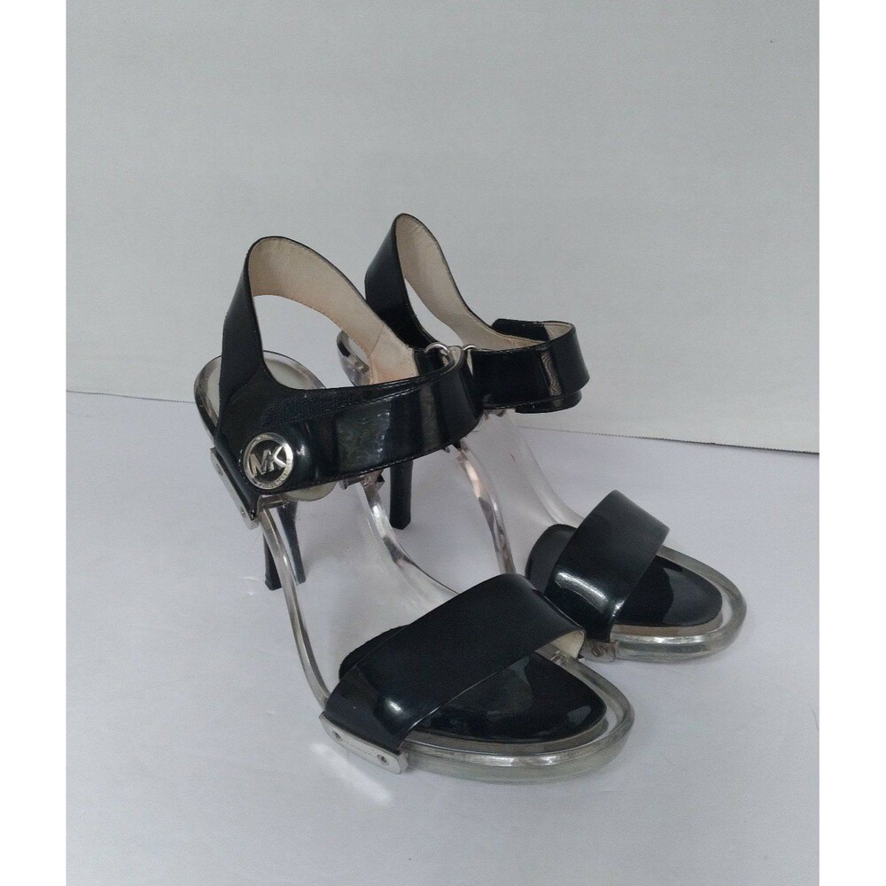 Michael Kors Black Patent Leather Heels Lucite‎ Platform Sandals